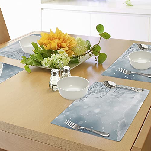 Ambesonne SER_44929 Winter Place Mats Set Of 4, Christmas Image Snow And Frosted Tree Snowflakes Winter Season Illustration thumb #2