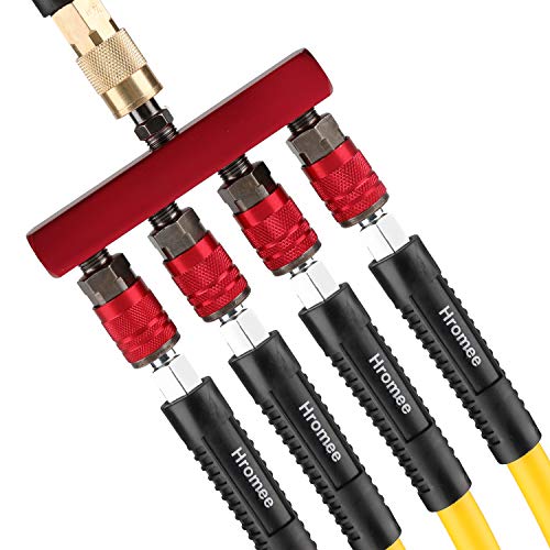 Hromee 4-Way Straight Air Manifold 5 Ports Aluminum Industrial Pneumatic Air Compressor Quick Connect Socket In Line Type Air Hose Splitter With 4 Couplers And 1/4" Male Npt Plug #TOP6