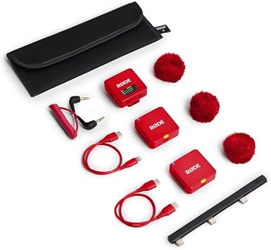 Rode Wireless GO (Gen 3) Compact Wireless Microphone System (Red) with 2X Red Interview GO Handheld Adapters