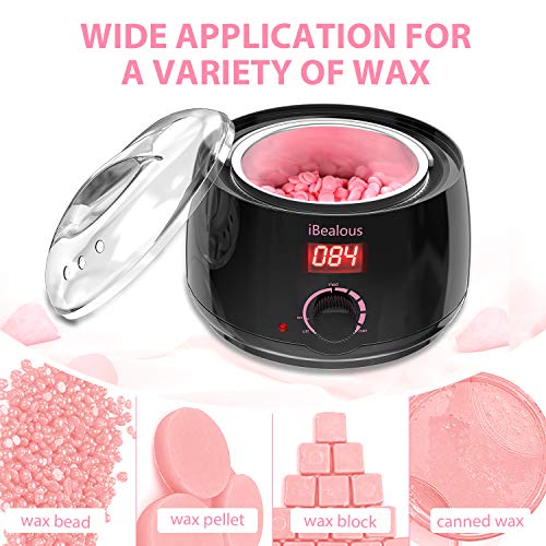 Waxing Kit Wax Warmer for Women - iBealous Hair Removal Pearl Wax Kit with 4 Bags Hard Wax Beads for Legs Bikini Brazilian with Digital Display to Easy Use