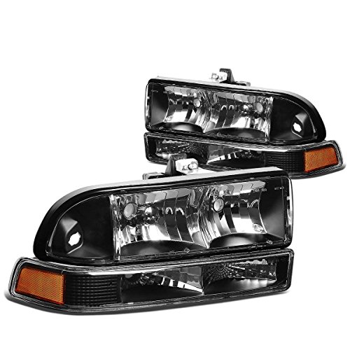 DNA Motoring HL-OH-S10984P-BK-AM Black Housing Amber Corner Headlights Replacement For 98-04 Blazer S10
