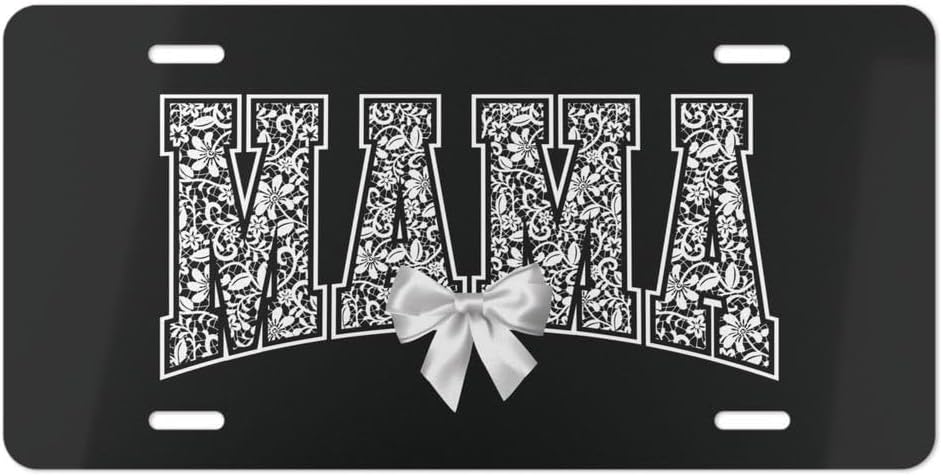 Mama Coquette Bow Front License Plate, Lace Letters with Trendy Curved Letters Vanity Car License Plate, Cute Car Accessories, Gift for Mom