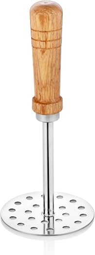 Embassy Stainless Steel Potato Masher with Wooden Handle | Size 3 | Diameter - 8.3 cms | Ideal for mashing Vegetable/Pav B...