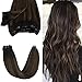 Produktbild YoungSee Balayage Haarverlangerung Clips 100% Remy Menschliches Haar - Ombre Schwarz bis Mittelbraun Clip in Hair Extensions Full Head - Clip on Echthaar Extensions Glatt 7 Stuck 120g 45cm