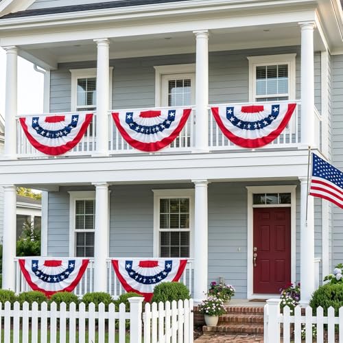 GOAUS 3x6 Ft American Bunting Flags with Grommets&Zip Ties, 4th July 250 Anniversary Decorations Outdoor USA Patriotic Pleated Fan Banners, Red White and Blue Decor for Memorial Day (Set of 4) by GOAUS - Image 5