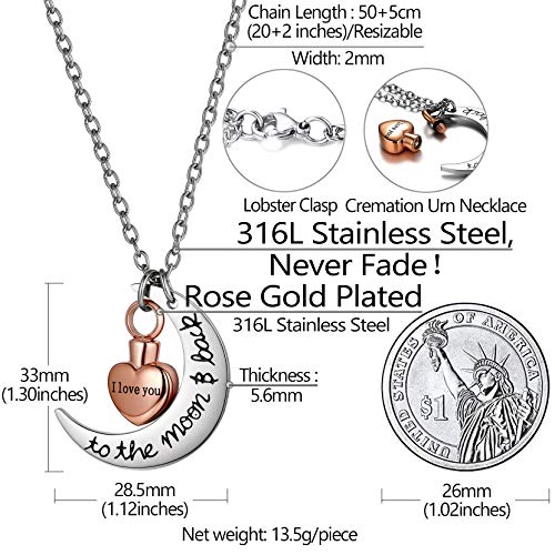 Richsteel Rose Gold Moon Cremation Necklace For Women Mom Grandma I Love You To The Moon Back Heart Urn Jewelry For Ashes Human Dog Pets #TOP4