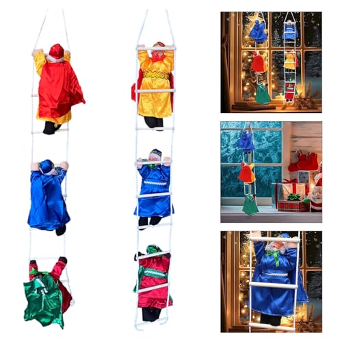 Pack 3 Muñecos de Reyes Magos con Escalera Colgante Balcón, Árbol de Navidad, Exterior, Chimenea, Ventana, Adornos Navideños, Decoración Reyes Magos 131x14cm