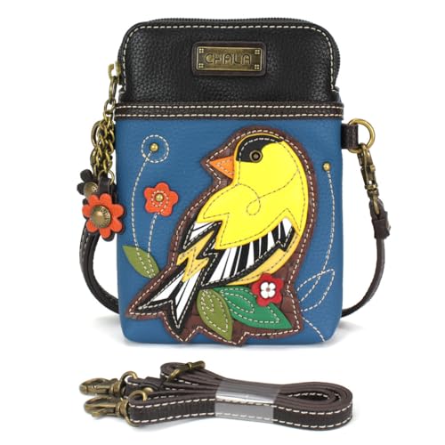 Image of CHALA Bird Collection Cell Phone Crossbody Purse-Women PU Leather /Canvas Multicolor Handbag with Adjustable Strap