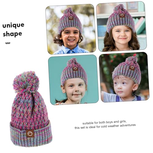 Boys and Girls Winter Hat Gloves Scarf Knit Pom Pom Beanie Hat Gaiter Gloves for Outdoor Activities Violet3