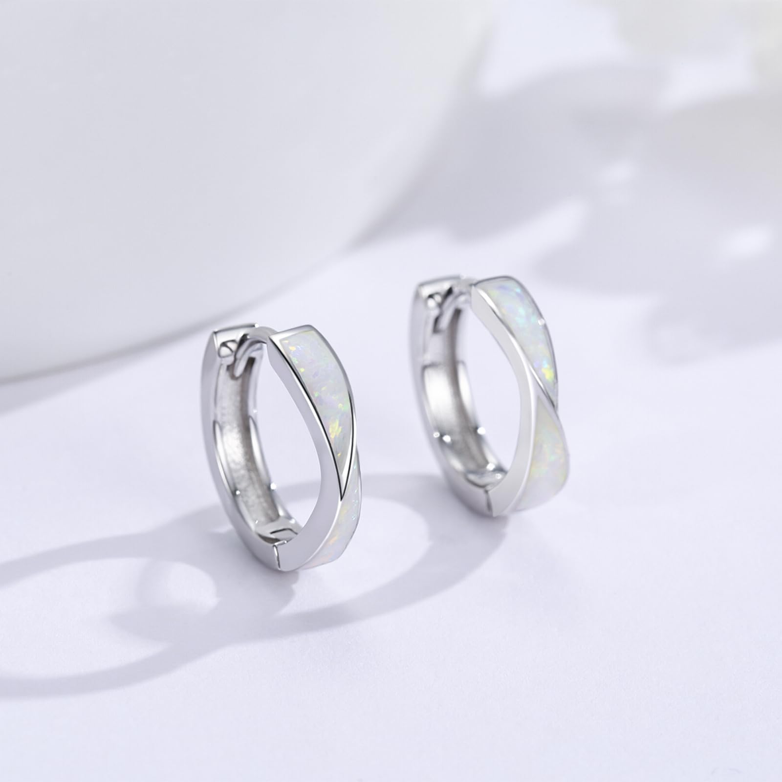 Opal Creolen 925er Sterling Silber Opal Huggie Ohrringe Schmuck für Damen Mädchen Herren