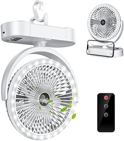 LICONIX Portable Fan, Camping Fan with LED Lantern, 10,000mAh 7 inch Travel Fan with Hook, Personal Desk Fan Indoor, Battery Powered Fan for Office, Bedside, Travel, Tent, Fishing, Picnic, White