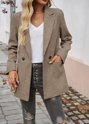 yoeasy Women's Casual Lapel Collar Plaid Blazer Jacket Button Down Long Sleeve Gingham Work Office Suit Coat3