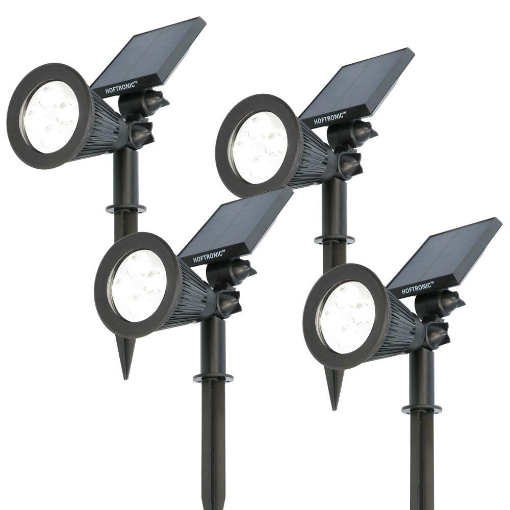 HOFTRONIC - Solar Gartenstrahler Bend IP65 Wasserdicht 6000K Gartenleuchte LED Solarlampen für Außen Solarleuchte 4 Stücke Erdspieß Wegeleuchte mit Wintersolar Solarpanel Kaltweiß Garten Solarstrahler