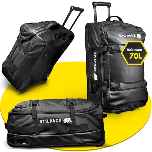 Sac de voyage à roulettes noir de 70L idéal pour les vacances
