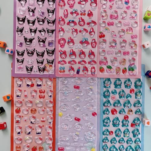 3dシール 可愛いシール クロミ 6枚セット 携帯電話飾り用 DIY用 手帳用 貼り付け可能 手芸用品大容量 スマホケース 手帳 diy 贈り物ごほうび (E)