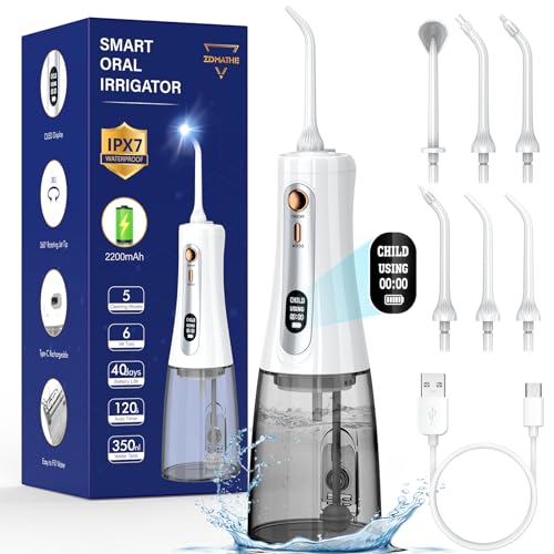 Water Flosser Portable, 350ML Large Tank with 5 Pressure Settings, Cordless Rechargeable Oral...