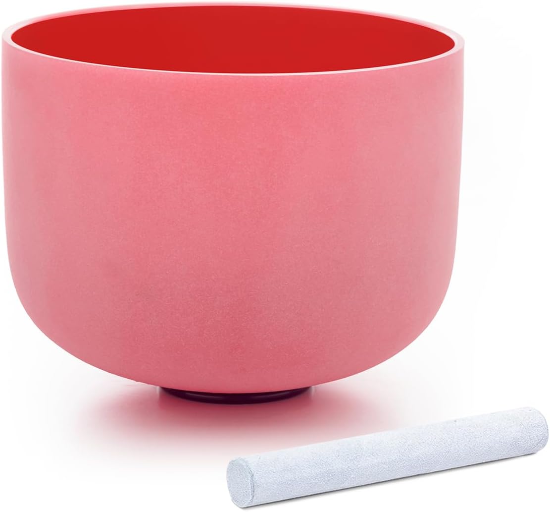 Hye-eun 432hz Crystal Singing Bowl,10 inch C Note Root Chakra Red Frosted Quartz Sound Bowl without Carrier Case for Yoga Healing Sound Energy Vibration
