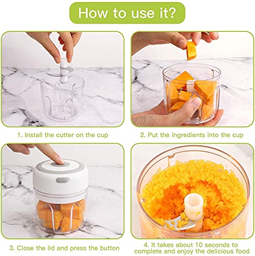 Elektrische keukenmachine, 250 ml, keukenmachine, mixer, uiensnijder, met USB, mini-multi-shredder, groenteversnipperaar, knoflookhakmolen met 3 scherpe messen voor knoflook en groenten - Image 4