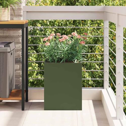 Cache-pot de jardin vert olive en métal 32x32x40 cm avec kit d'assemblage - 5