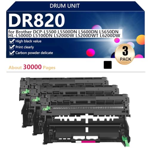 Tambour DR820 noir pour imprimante Brother HL-L5000D DCP-L5500DN L5200DW, 3 packs