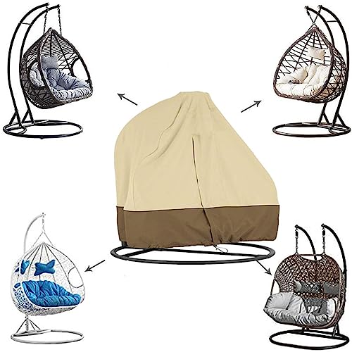 ASkinds Patio Hanging Egg Chair Covers with Zipper, Durable Double Wicker Egg Swing Chair Covers 91\" Hx80 D Waterproof Resisatnt Outdoor Garden Chair Cover, Windproof Hanging Chair Cover(Beige)