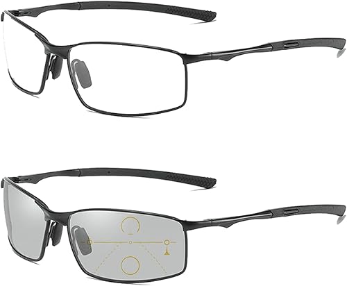 Gafas de lectura fotocrómicas de transición multifocal progresiva para hombre con medio marco de metal cuadrado UV400