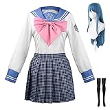 TMSREBU Maizono Sayaka Cosplay Costume Outfit School Uniform Sailor Dress Halloween Full Set(SYX,Wig,L)