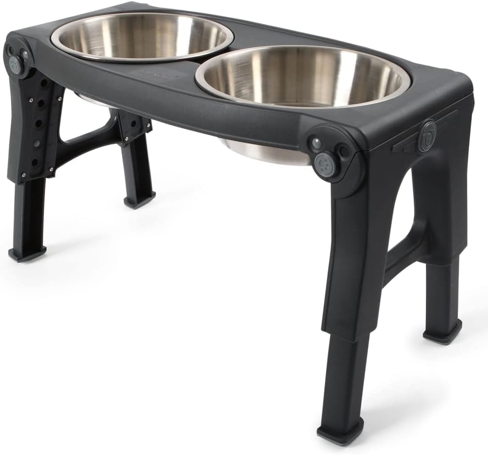 Dexas Pets Adjustable Height Double Pet Feeder with Stainless Steel Bowls