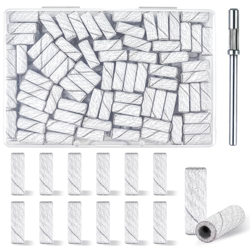100 Pcs 240 Grit White Small Sanding Bands Nail Drill Bit Nail Drill Bits Extreme Fine Grit mini Sanding Band Nail Bits Upgrade 3.1mm Mandrel Bits Professional Nail Drill Bit for Acrylic Nails