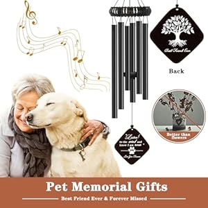 Pet Memorial Gifts for Dogs, 28″ Black Pet Memorial Wind Chime, Square Pendant Dog Memorial Gifts for Loss of Dog, Pet Loss Gifts Dog Bereavement Gifts Pet Sympathy Gifts…