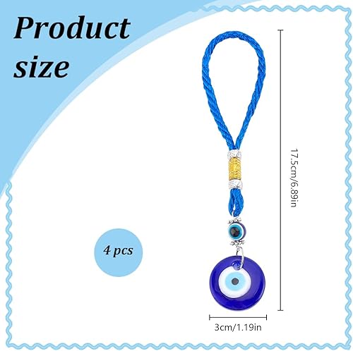 Miniatura 2 de WEBEEDY 4 piezas de adornos colgantes de mal de ojo para el mal de ojo azul para espejo retrovisor, dije de ojo turco para marco de puerta de
