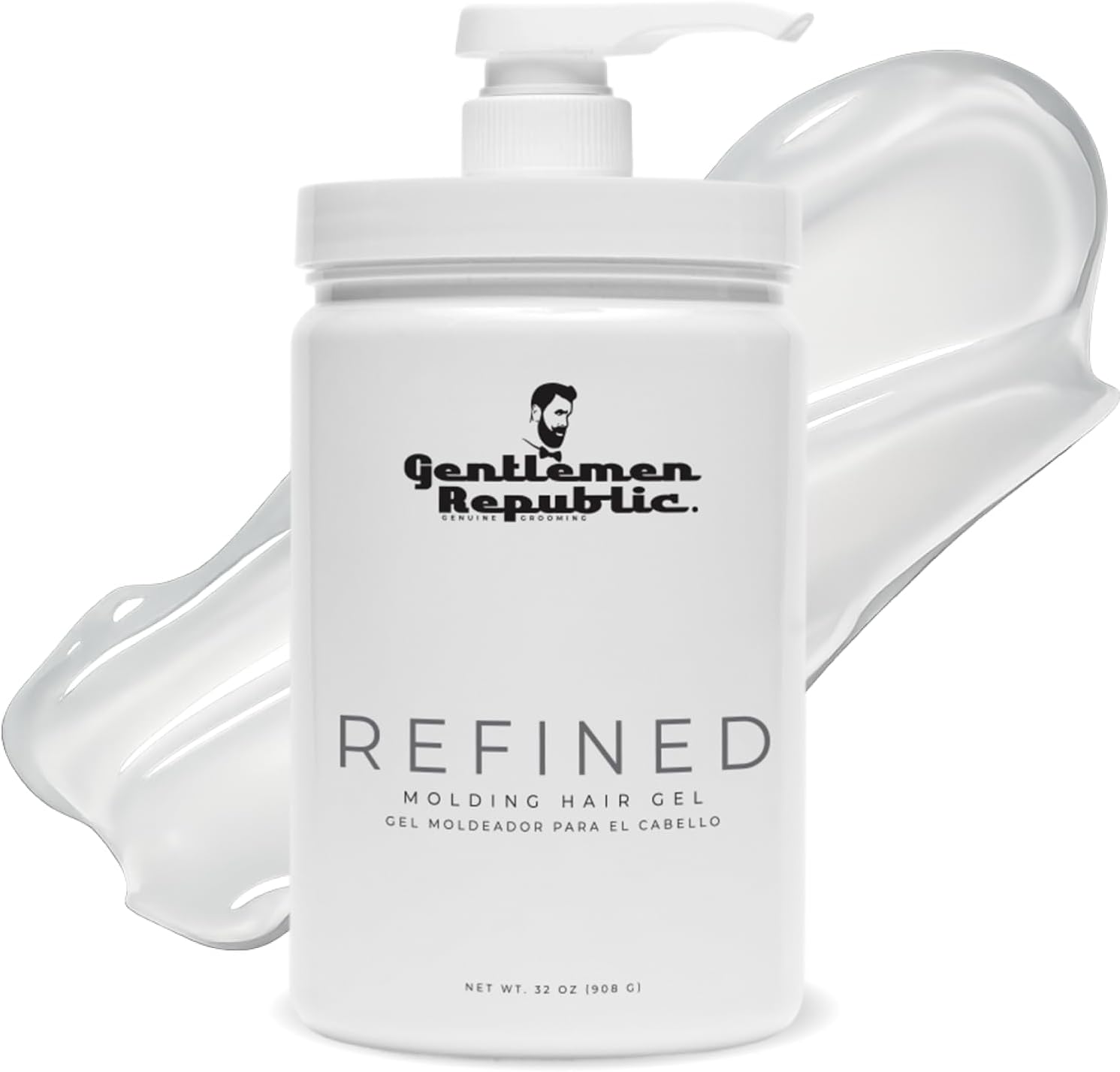 32oz Refined Hair Gel with Pump for Men - Premium Gel For Men Humidity Resistant & Alcohol-Free - All Day Shine and Hold for All Hair Types and Never Flakes - Made in the USA