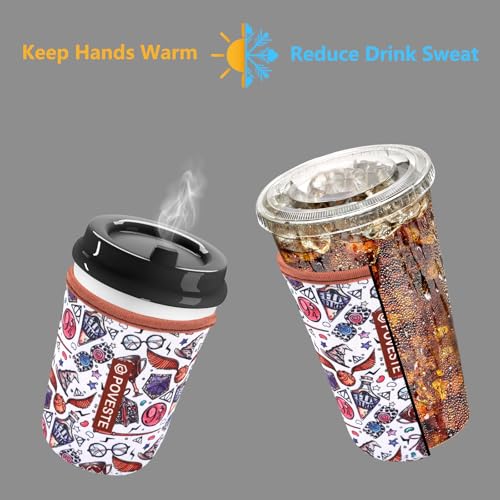 Image of Reusable Neoprene Insulator Sleeve for Iced Coffee & Cold Soda, Coffee Sleeves for Iced & Hot Drinks, Cold Beverage Cooler Compatible with Starbucks, Dunkin (Quidditch Game, Small: 16-18oz)