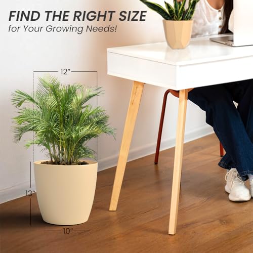 Image of YUCCABE ITALIA SHERA Stella 12 Inch Plastic Plant Pot for Home Decor Indoor Plant Pots for Living Room Plastic Flower Pot for Garden (Beige, 12 INCH - 4 Pcs)