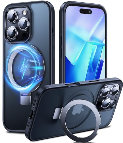 Coque iPhone 16 Pro MagSafe avec support anneau bague noir antichoc militaire