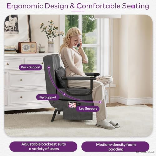 Image of TYBOATLE Sleep Chair Bed Set of 2, Sleeper Chair (Dark Grey)