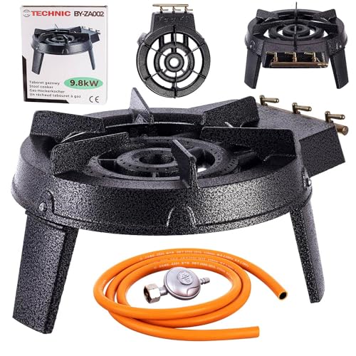 Ein Gas-Hockerkocher 9,8kW Gusseisenstruktur Campingkocher + Reduzierstück Ein Gas-Hockerkocher 9,8kW Gusseisenstruktur Campingkocher + Reduzierstück