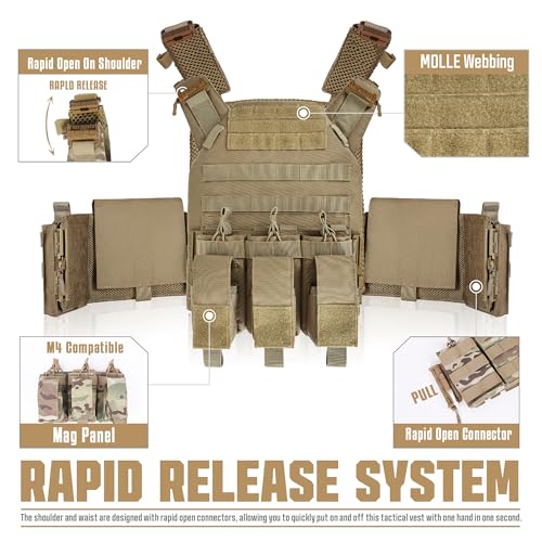 Image of GFIRE Tactical Vest, Quick Release Lightweight Breathable Vest for Training