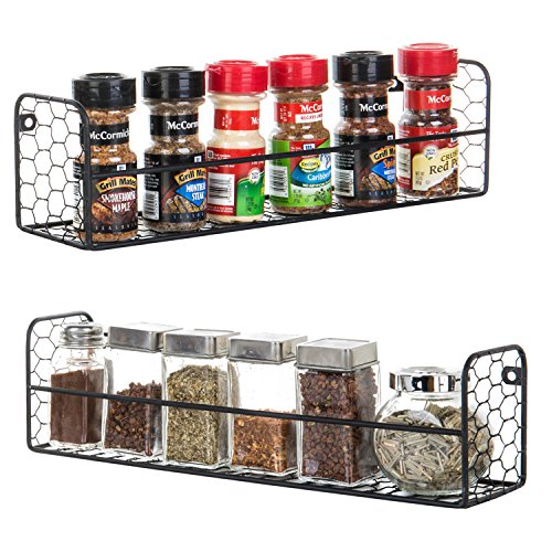 Mygift Country Rustic Chicken Metal Wire Wall Mounted Spice Rack Organizer, Seasoning Jars And Condiment Display Shelf, Set Of 2 #TOP18