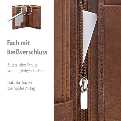 Fa.Volmer ® Ledergeldbörse aus echtem Büffelleder I Großes Portemonnaie für Herren & Damen I TÜV geprüftem RFID Schutz (Black) (Hunter Brown)