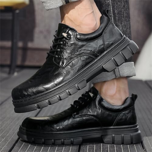 Mens Retro Leather Lace-Up Platform Dress Oxford Shoes Comfortable Non-Slip Round Toe Low Heels Work Derby Shoes for Office Business Formal3
