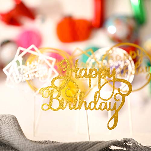 30 Pieces Happy Birthday Cake Toppers Glitter Cupcake Picks Colorful Cake Toothpick Decorations For Anniversary Congratulation Birthday Party Favors Supplies (Gold, Silver) #TOP3
