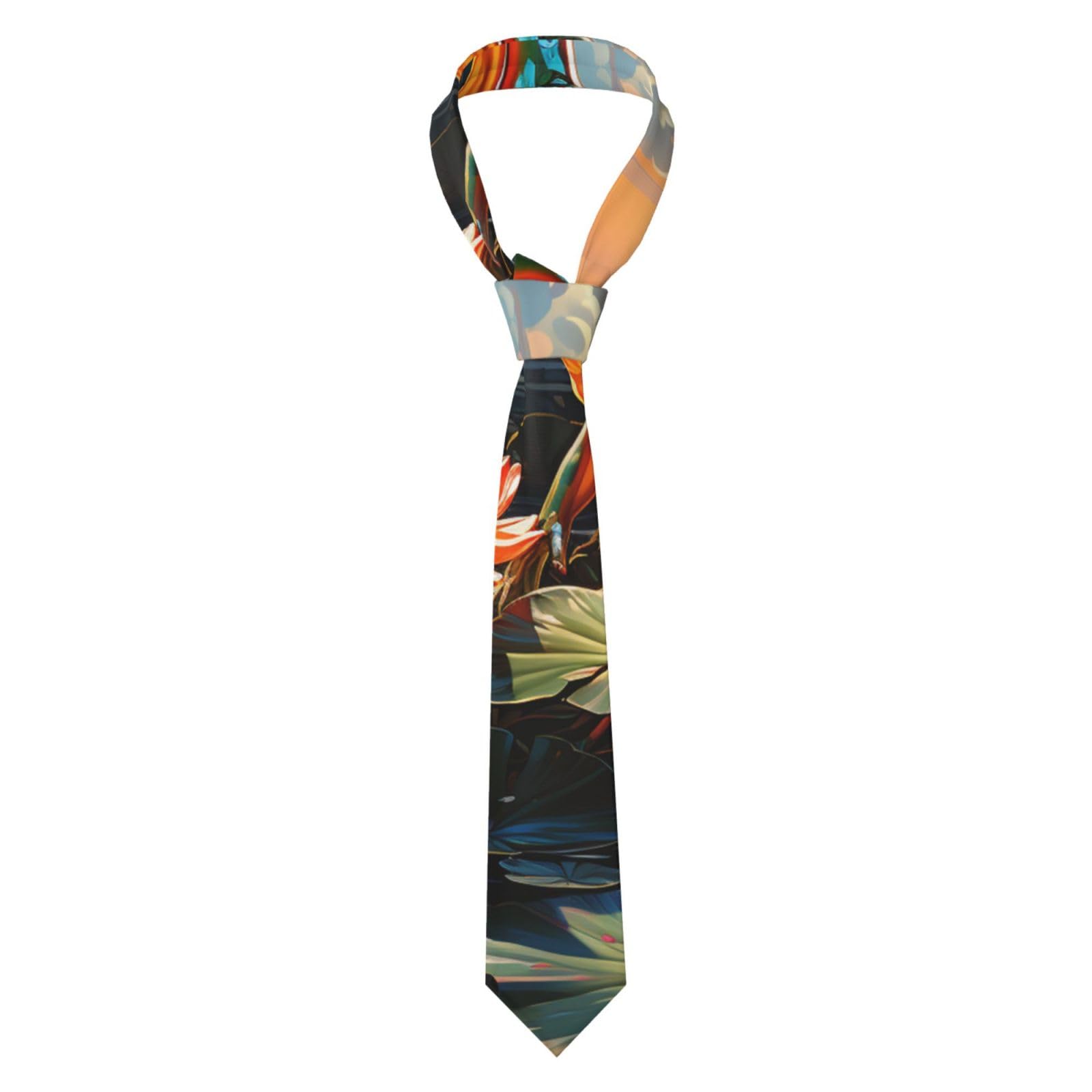 Peiyeety Men's As Pic Tie Neckties Formal Party Business Soft Comfortable Ties, Frogs On Lily Pads Cool Art