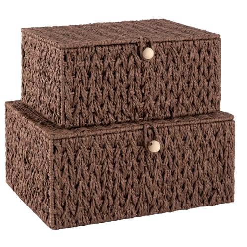 OIAHOMY Wicker Storage Basket with Lid & Lock, Lidded Storage