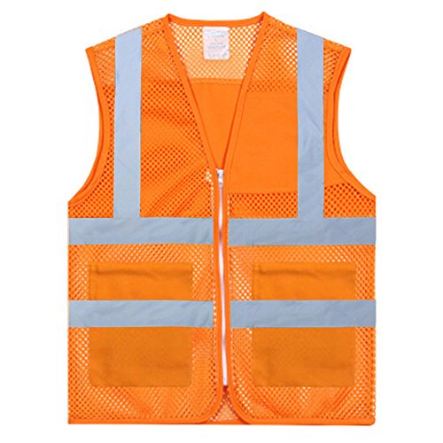 TopTie Asian kamizelka bezpieczeństwa unisex z siateczki o dużej widoczności i kieszeniach, wiele kolorów do zajęć zespołowych, Slim Fit-Orange-M