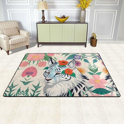 Tapis de sol en flanelle absorbant l'eau tigre blanc doux et durable 91,4x61