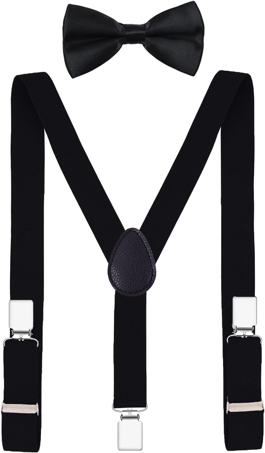 Men's Boys' Bow Tie and Suspenders Set Adjustable Elastic