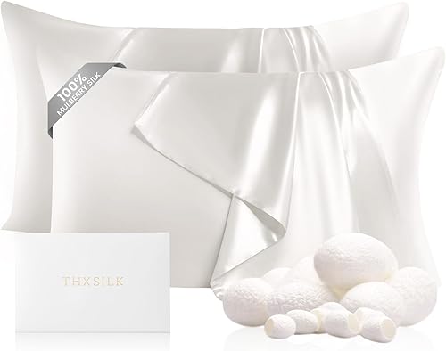 THXSILK Paquete de 2 fundas de almohada de seda de morera 100 % pura para cabello y piel, fundas de almohada de seda de morera más alto grado 6A+ 22