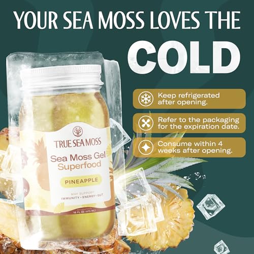 TrueSeaMoss Sea Moss Gel – Made in USA – Wildcrafted Seamoss, Fresh Fruits & Sea Vegetables – Pineapple, Pack of 2 (Labels May Vary)