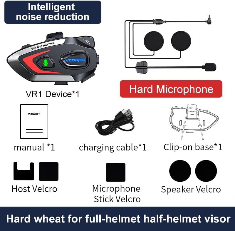 Miniatura 8 de VCOROS VR1 Auriculares para Casco de Motocicleta, Altavoces de Casco de Larga Duración de Batería con Respuesta AutomáticaDoble Cancelación de